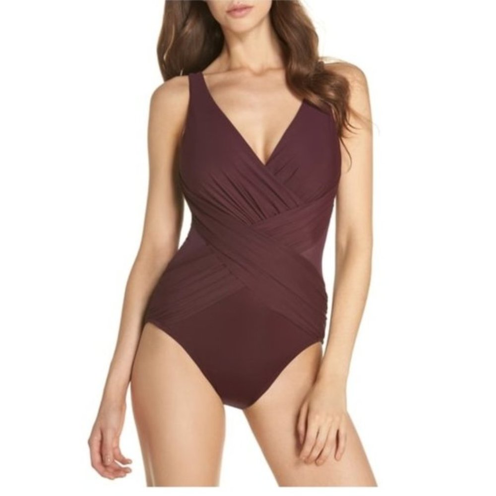 Miraclesuit Plum Wrap-Front One-Piece Swimsuit